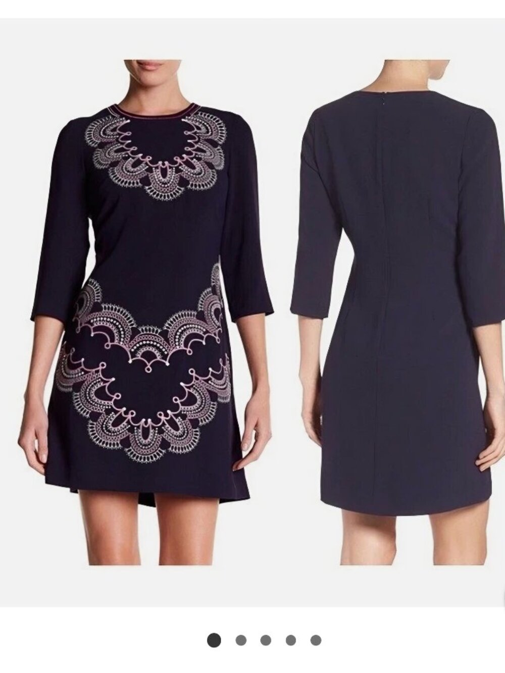 Eliza J. Embroidered Sheath 3/4 Sleeve Dress Size 10/M Short Party Preppy Chic